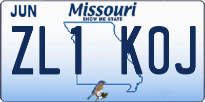 MO license plate ZL1K0J