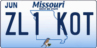 MO license plate ZL1K0T