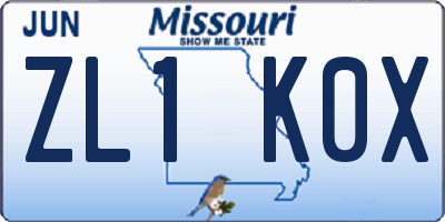 MO license plate ZL1K0X