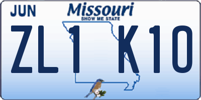 MO license plate ZL1K1O