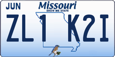 MO license plate ZL1K2I