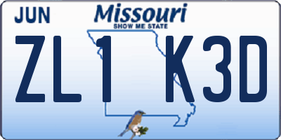 MO license plate ZL1K3D