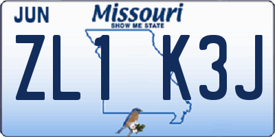 MO license plate ZL1K3J