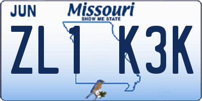 MO license plate ZL1K3K