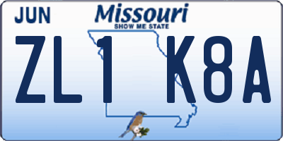 MO license plate ZL1K8A