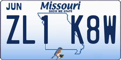 MO license plate ZL1K8W