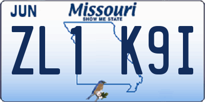 MO license plate ZL1K9I
