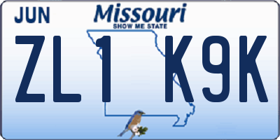 MO license plate ZL1K9K
