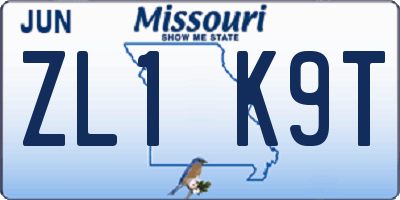 MO license plate ZL1K9T
