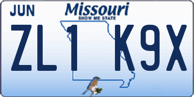 MO license plate ZL1K9X