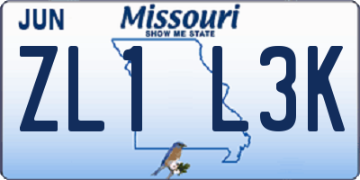 MO license plate ZL1L3K