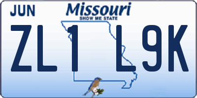 MO license plate ZL1L9K