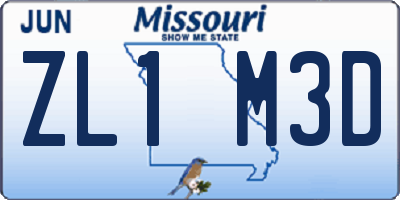 MO license plate ZL1M3D