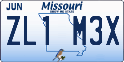 MO license plate ZL1M3X