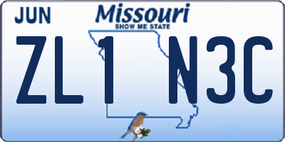 MO license plate ZL1N3C