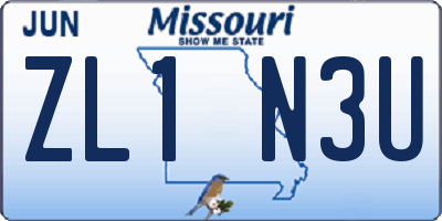 MO license plate ZL1N3U