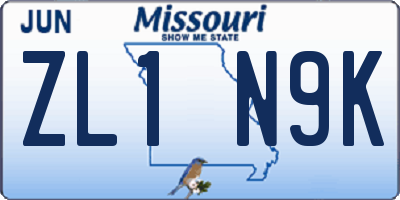 MO license plate ZL1N9K