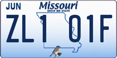 MO license plate ZL1O1F