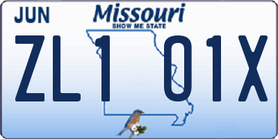 MO license plate ZL1O1X
