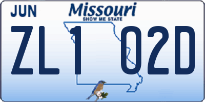 MO license plate ZL1O2D