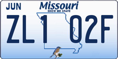 MO license plate ZL1O2F