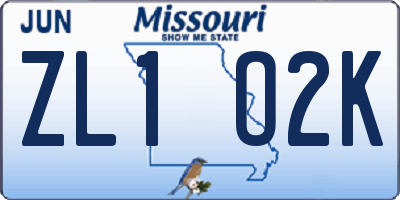 MO license plate ZL1O2K