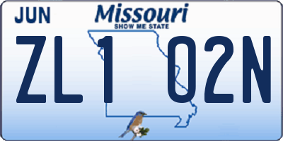 MO license plate ZL1O2N