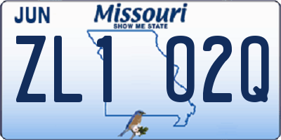 MO license plate ZL1O2Q