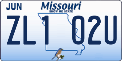 MO license plate ZL1O2U