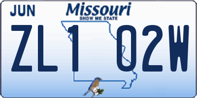 MO license plate ZL1O2W