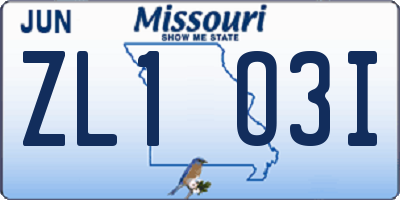 MO license plate ZL1O3I