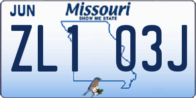MO license plate ZL1O3J