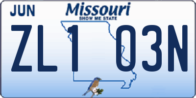 MO license plate ZL1O3N