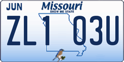 MO license plate ZL1O3U