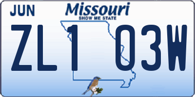 MO license plate ZL1O3W