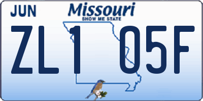 MO license plate ZL1O5F