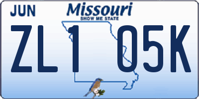 MO license plate ZL1O5K