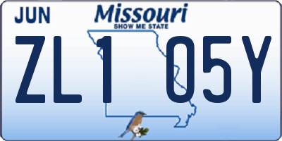 MO license plate ZL1O5Y