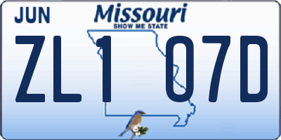 MO license plate ZL1O7D