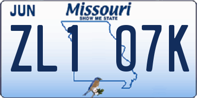 MO license plate ZL1O7K