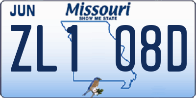 MO license plate ZL1O8D