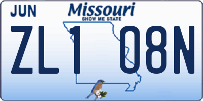 MO license plate ZL1O8N
