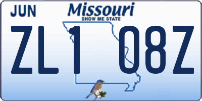 MO license plate ZL1O8Z