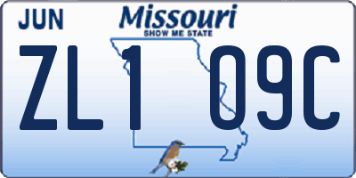 MO license plate ZL1O9C