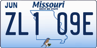 MO license plate ZL1O9E