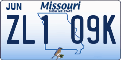 MO license plate ZL1O9K