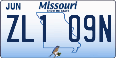 MO license plate ZL1O9N
