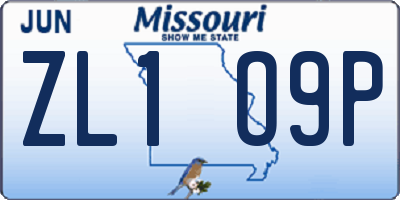 MO license plate ZL1O9P