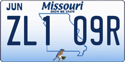 MO license plate ZL1O9R
