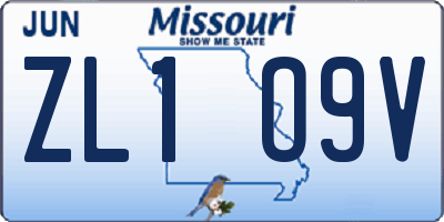 MO license plate ZL1O9V
